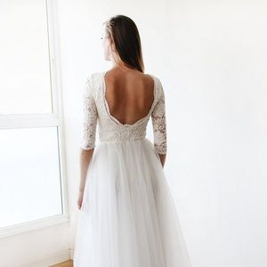 Ivory lace and tulle vintage boho wedding dress